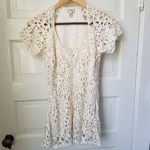 Temperley of London ivory silk tunic lace overlay